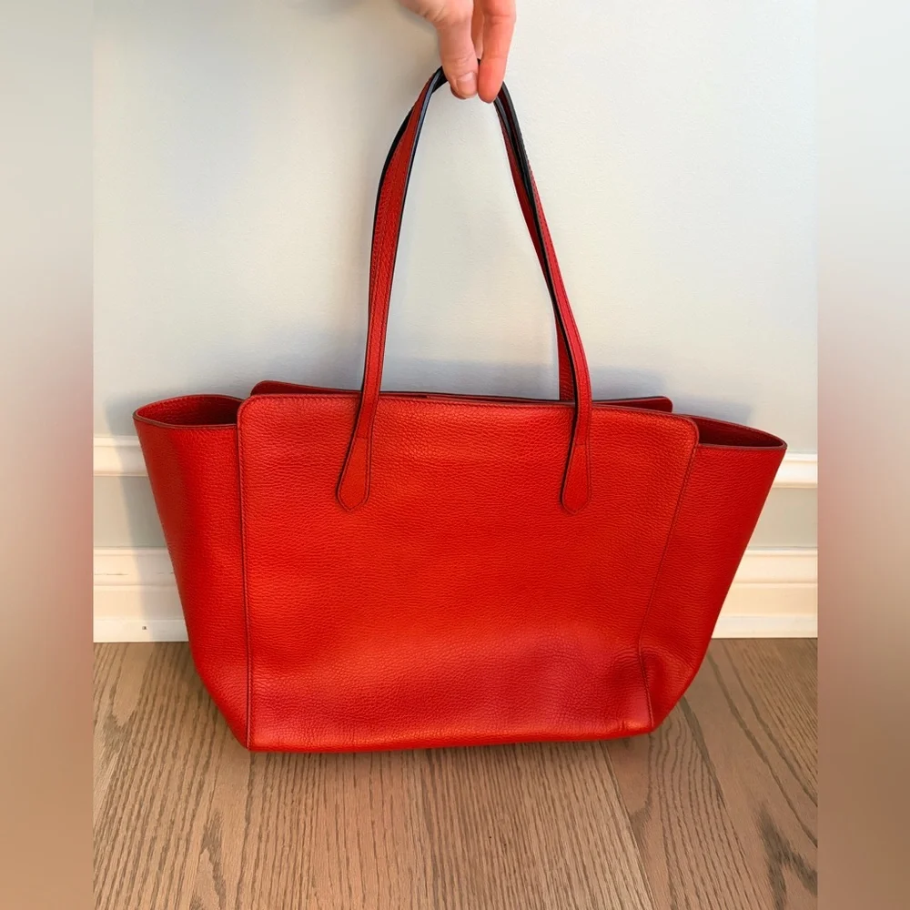 Gucci Red Leather Swing Tote Bag Work Satchel Everyday Bag - Picture 3 of 9